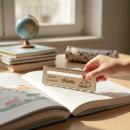 Personalisierbares Leselineal aus Holz als Geschenkidee in einer Schultüte platziert.